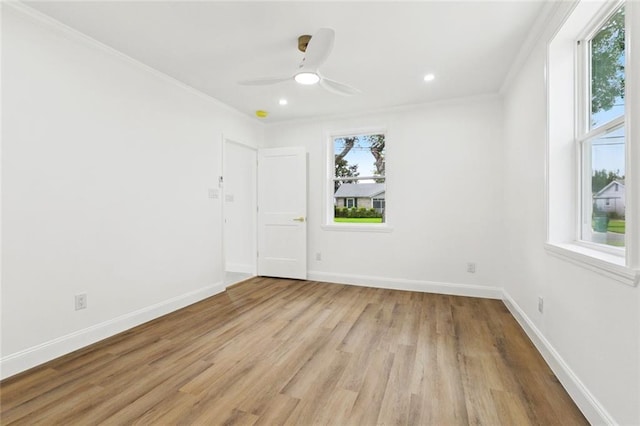 541 Jefferson Park Ave, Jefferson, LA 70121 - spare room with ornamental molding, plenty of natural light, light wood-style floors, a ceiling fan, and recessed lighting