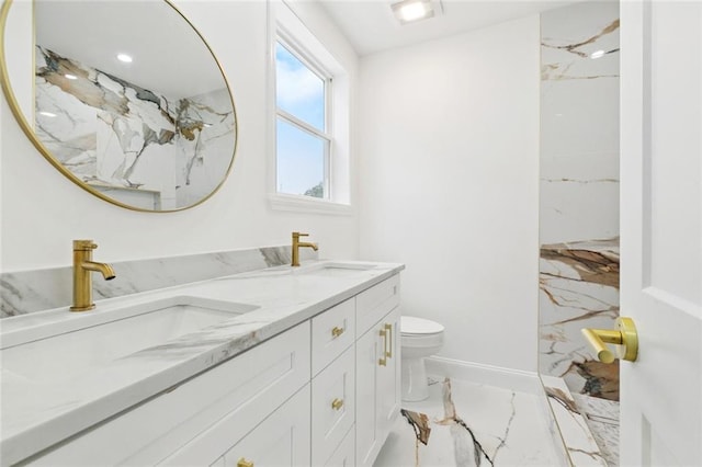 541 Jefferson Park Ave, Jefferson, LA 70121 - bathroom featuring marble look tiles, double vanity, and a marble finish shower