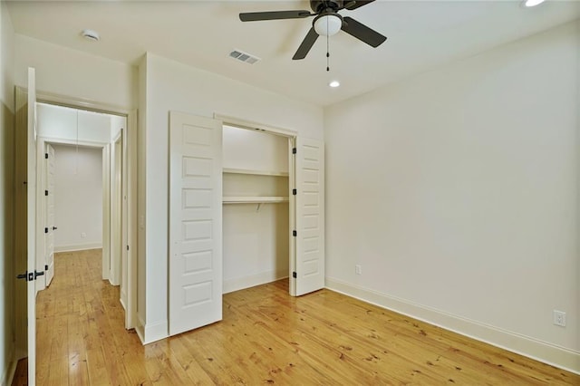 6032 Wingate Dr, New Orleans, LA 70122 - unfurnished bedroom with recessed lighting, light wood-style floors, a closet, and ceiling fan