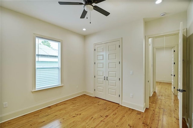 6032 Wingate Dr, New Orleans, LA 70122 - unfurnished bedroom featuring light wood finished floors, a closet, recessed lighting, and a ceiling fan