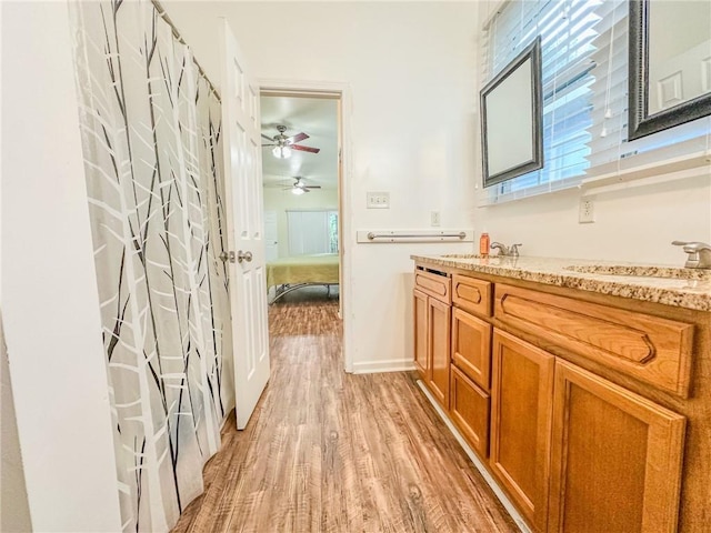 451 Sala Ave, Westwego, LA 70094 - full bath featuring double vanity, wood finished floors, healthy amount of natural light, and a ceiling fan