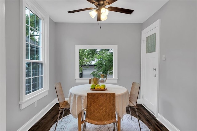 2625 Ursulines Ave, New Orleans, LA 70119 - dining space with plenty of natural light, dark wood-style floors, and ceiling fan