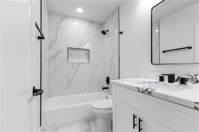 566 Gelpi Ave, Jefferson, LA 70121 - full bathroom featuring vanity, marble look tiles, shower / washtub combination, and recessed lighting