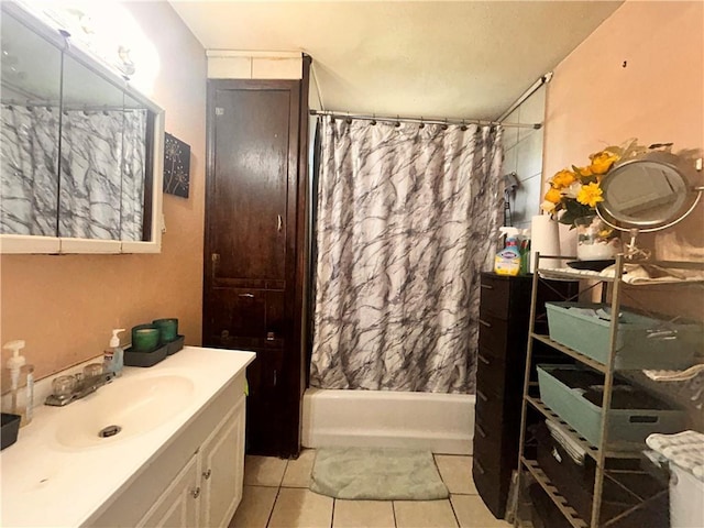 4040 Velie St, New Orleans, LA 70126 - bathroom with vanity, tile patterned flooring, and shower / bath combo with shower curtain