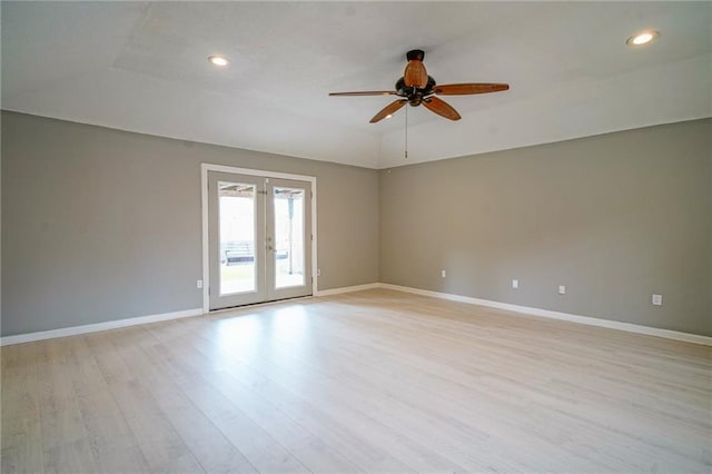 808 N Pearl St, Slidell, LA 70461 - spare room with ceiling fan, light wood-type flooring, recessed lighting, french doors, and lofted ceiling
