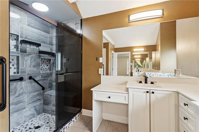 804 S Hawthorn Ct, Slidell, LA 70458 - full bath with a shower stall, vanity, and tile patterned floors