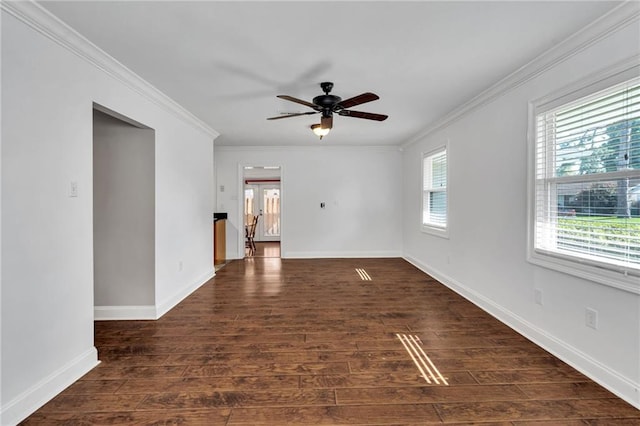 2412 Green Acres Rd, Metairie, LA 70003 - unfurnished room with dark wood-type flooring, ornamental molding, and a ceiling fan