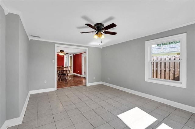 2412 Green Acres Rd, Metairie, LA 70003 - empty room with ornamental molding, ceiling fan, and light tile patterned floors
