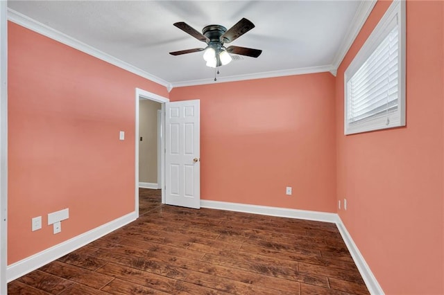 2412 Green Acres Rd, Metairie, LA 70003 - empty room featuring crown molding, dark wood-type flooring, and ceiling fan