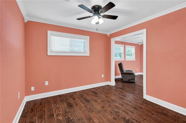 2412 Green Acres Rd, Metairie, LA 70003 - empty room with ornamental molding, ceiling fan, and dark wood finished floors