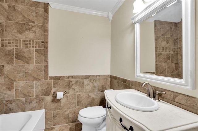 2412 Green Acres Rd, Metairie, LA 70003 - full bathroom with ornamental molding, vanity, tile walls, and a bath