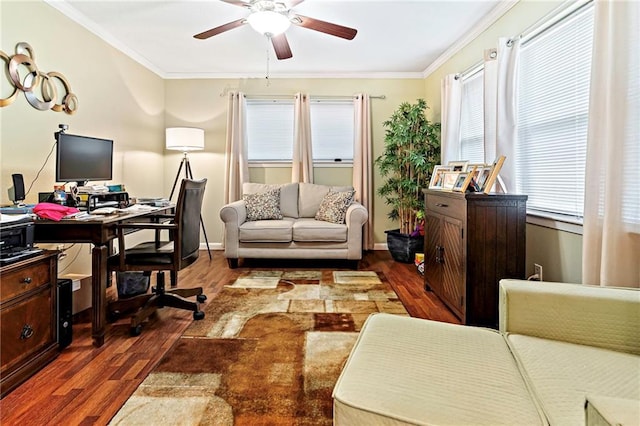 2018 Saint Nick Dr, New Orleans, LA 70131 - office featuring a ceiling fan, wood finished floors, and crown molding