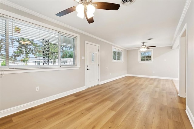 1221 Brockenbraugh Ct, Metairie, LA 70005 - empty room with ceiling fan, crown molding, and light wood-style flooring