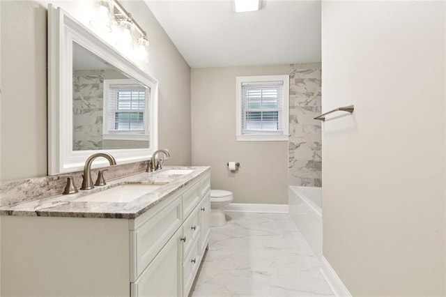 1221 Brockenbraugh Ct, Metairie, LA 70005 - full bathroom featuring marble finish floors, double vanity, and plenty of natural light