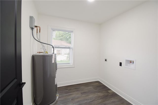 4235 Alfred St, New Orleans, LA 70122 - laundry room featuring electric water heater, hookup for an electric dryer, dark wood-style flooring, and hookup for a washing machine
