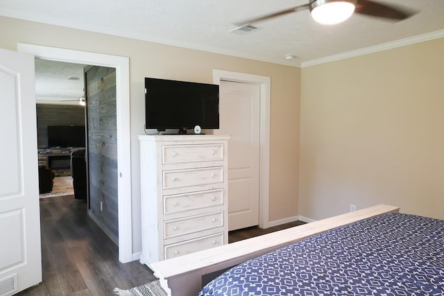480 Woody Rd Unit 0, Jayess, MS 39641 - bedroom featuring dark wood-style flooring, crown molding, and ceiling fan