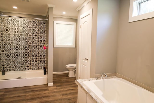 480 Woody Rd Unit 0, Jayess, MS 39641 - full bath with crown molding, a bath, wood finished floors, and curtained shower