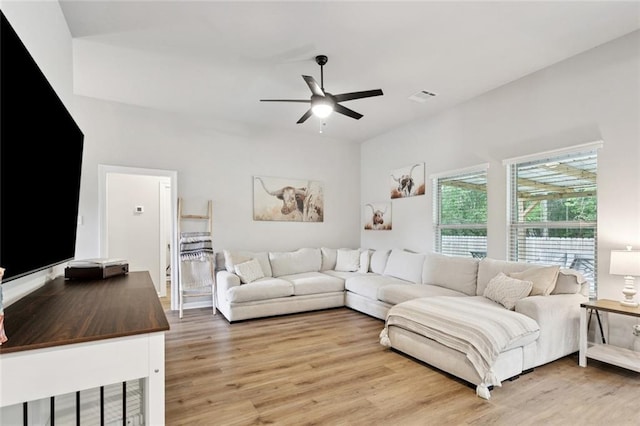 41763 Whisper Woods Rd, Ponchatoula, LA 70454 - living room featuring ceiling fan and light wood-type flooring