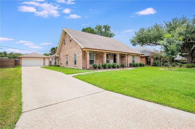 42 Melrose Dr, Destrehan, LA 70047 - view of front of property with a front yard, brick siding, and a detached garage
