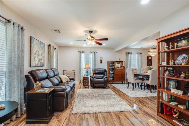 42 Melrose Dr, Destrehan, LA 70047 - living room with ceiling fan, recessed lighting, and light wood-type flooring