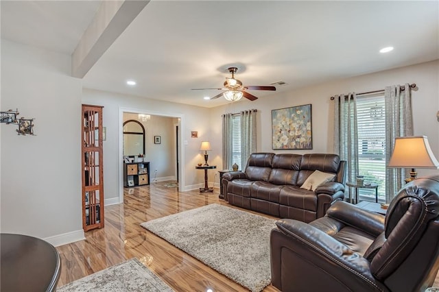 42 Melrose Dr, Destrehan, LA 70047 - living area featuring ceiling fan, light wood-style floors, and recessed lighting