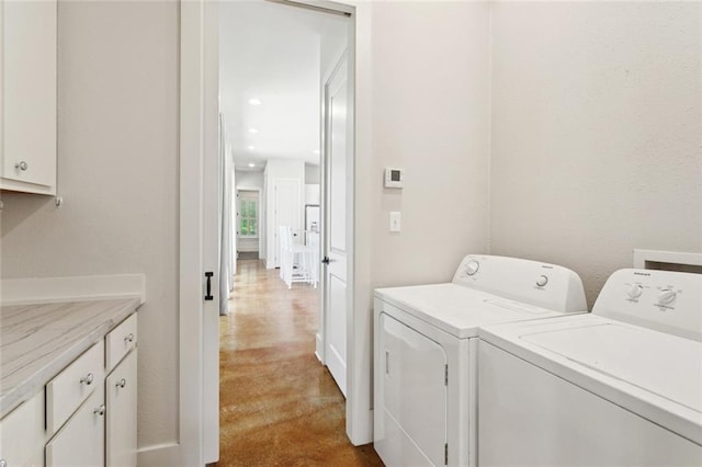 904 W 16th Ave, Covington, LA 70433 - washroom with washing machine and clothes dryer, cabinet space, recessed lighting, and carpet