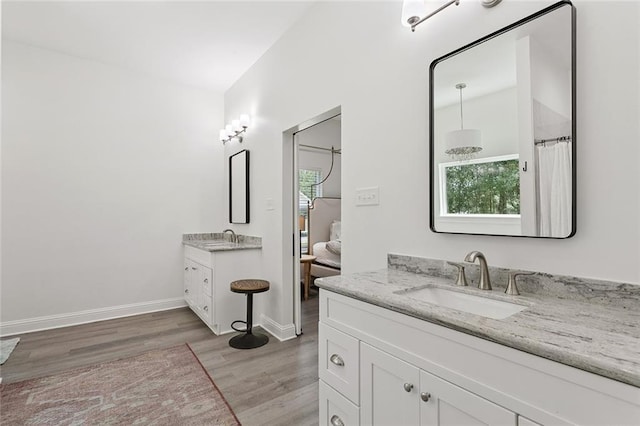 19480 N 3rd St, Covington, LA 70433 - full bathroom featuring wood finished floors, two vanities, and a shower with curtain