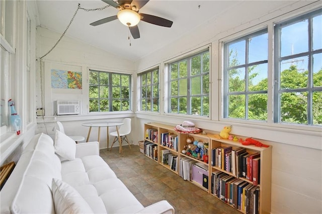 113335 Fern St, New Orleans, LA 70118 - sunroom featuring plenty of natural light, vaulted ceiling, stone finish flooring, and cooling unit
