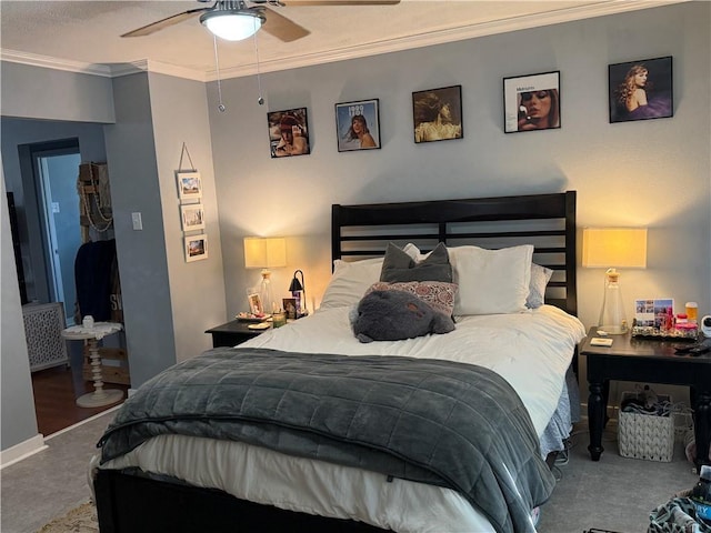 517 Colony Pl, Metairie, LA 70003 - carpeted bedroom with crown molding and a ceiling fan