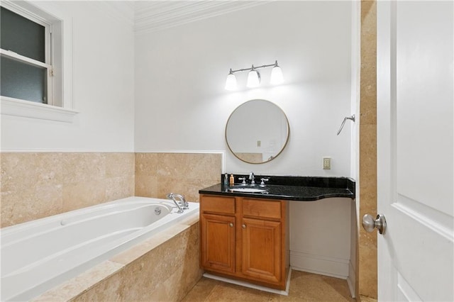 8416 Oak St Unit K, New Orleans, LA 70118 - bathroom with vanity, a garden tub, and ornamental molding