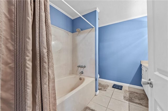603 E Manley Ave, Metairie, LA 70001 - full bath featuring shower / bath combo, tile patterned floors, vanity, and ornamental molding