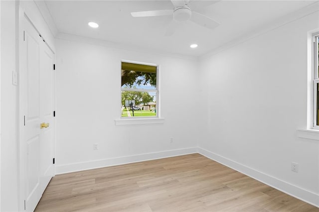8853 26th St, Metairie, LA 70003 - unfurnished bedroom with light wood-type flooring, recessed lighting, ornamental molding, and ceiling fan