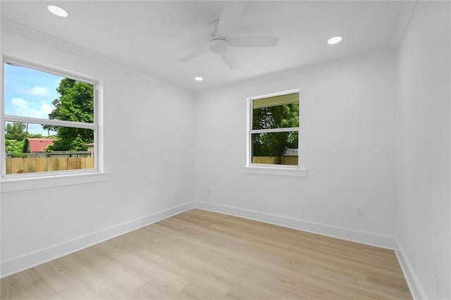 8853 26th St, Metairie, LA 70003 - unfurnished room featuring ornamental molding, light wood-type flooring, a ceiling fan, and recessed lighting