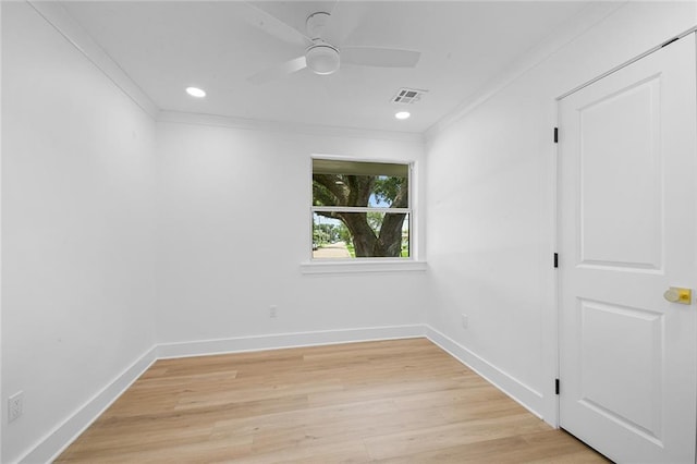 8853 26th St, Metairie, LA 70003 - unfurnished room featuring ornamental molding, light wood-type flooring, a ceiling fan, and recessed lighting