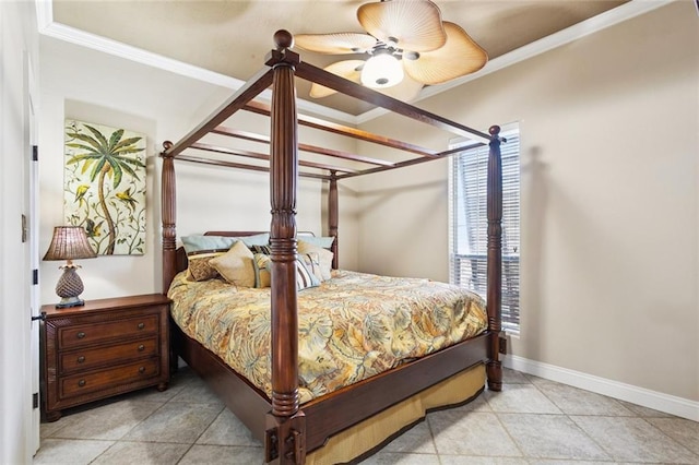 8 Oak Tree Dr, Slidell, LA 70458 - tiled bedroom featuring ornamental molding and ceiling fan