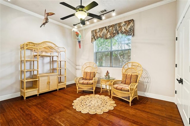 8 Oak Tree Dr, Slidell, LA 70458 - living area with ornamental molding, wood finished floors, and ceiling fan