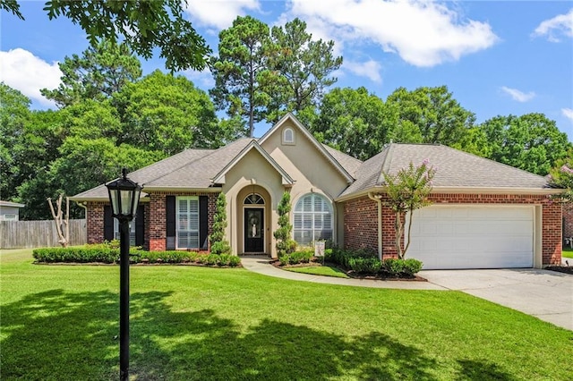 1107 Meadow Ct, Mandeville, LA 70448 - view of front of house with an attached garage, concrete driveway, brick siding, and roof with shingles