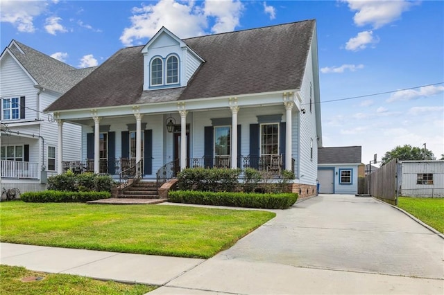 230 26th St, New Orleans, LA 70124 - view of front facade with a porch, a front yard, roof with shingles, and driveway