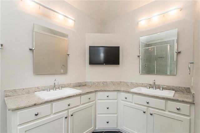 2212 Prairie Ct, Mandeville, LA 70448 - bathroom with double vanity and a shower stall