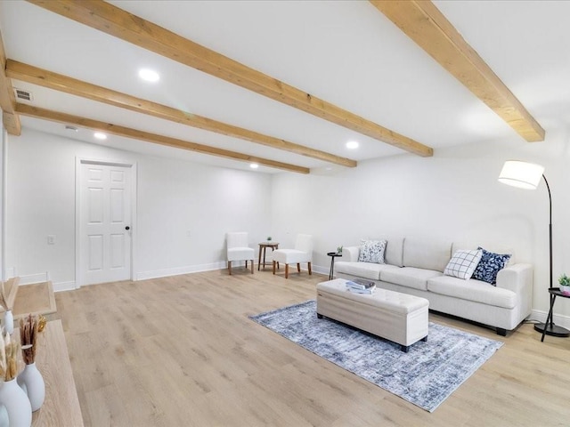 1340 Nursery Pl, Metairie, LA 70005 - living area featuring recessed lighting, beamed ceiling, and light wood-style flooring