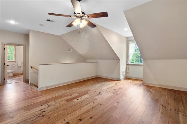 28 Hyacinth Dr, Covington, LA 70433 - bonus room featuring ceiling fan, hardwood / wood-style flooring, lofted ceiling, and recessed lighting