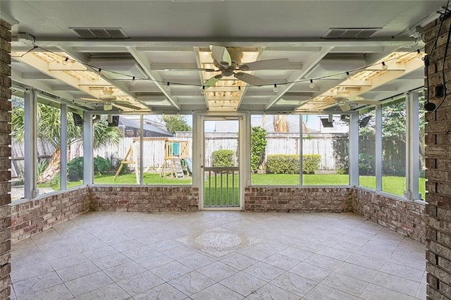 5033 Bissonet Dr, Metairie, LA 70003 - unfurnished sunroom featuring a ceiling fan and healthy amount of natural light