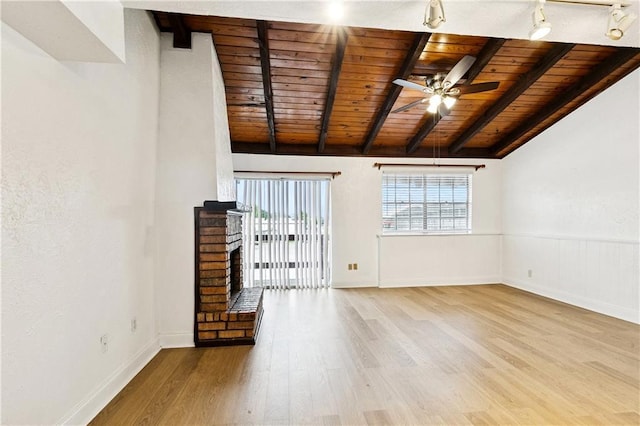 2305 Cleary Ave Unit 214, Metairie, LA 70001 - unfurnished living room with wooden ceiling, ceiling fan, wood finished floors, and a fireplace