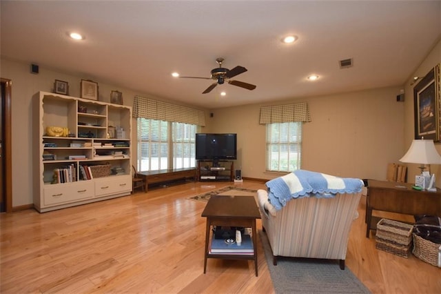 1005 Oakland Dr, Pearl River, LA 70452 - living room with ceiling fan, healthy amount of natural light, wood finished floors, and recessed lighting