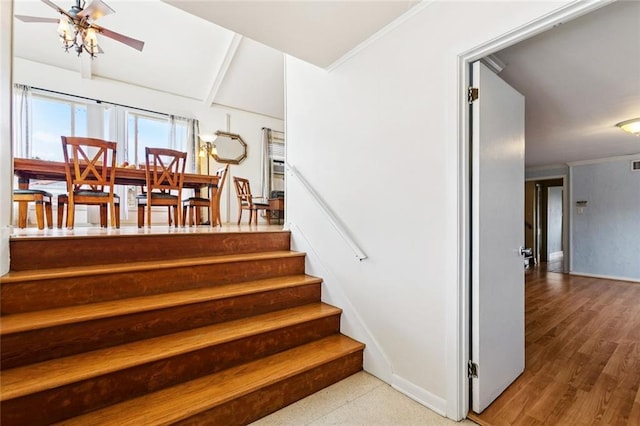 822 Homestead Ave, Metairie, LA 70005 - stairway with a ceiling fan and lofted ceiling