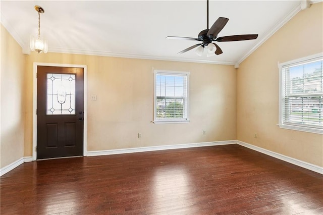 501 Oriole St, Metairie, LA 70006 - entrance foyer featuring hardwood / wood-style floors, crown molding, a ceiling fan, and vaulted ceiling