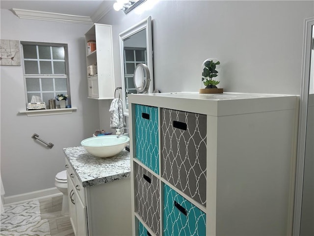 532 Deerfield Rd, Terrytown, LA 70056 - bathroom featuring crown molding, vanity, and wood finished floors