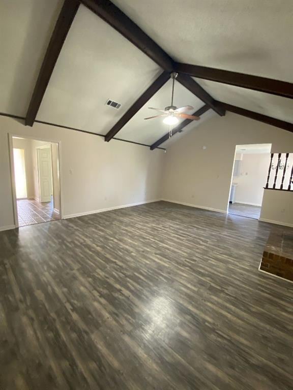 1411 Patriot St, Slidell, LA 70458 - unfurnished living room with ceiling fan and dark wood-style floors