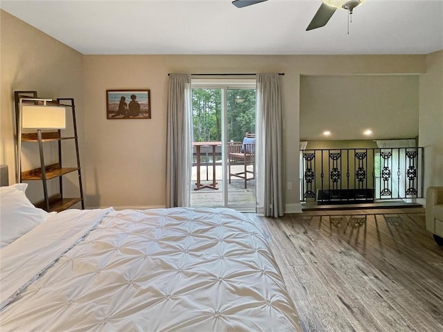 60 Chamale Cv Unit 60, Slidell, LA 70460 - bedroom featuring access to exterior, wood finished floors, recessed lighting, and ceiling fan