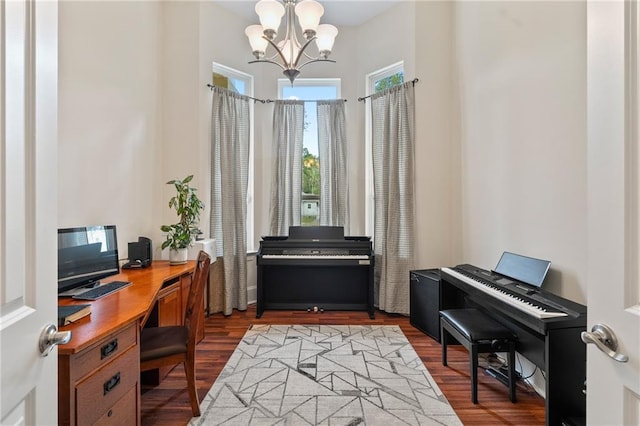 22484 Treadaway St, Mandeville, LA 70471 - office with a chandelier and wood finished floors